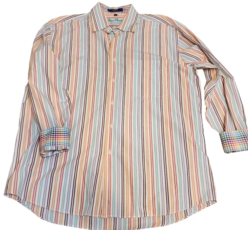 Alan Flusser Rainbow Stripe 100% Cotton Long Sleeve Button-down  Men L